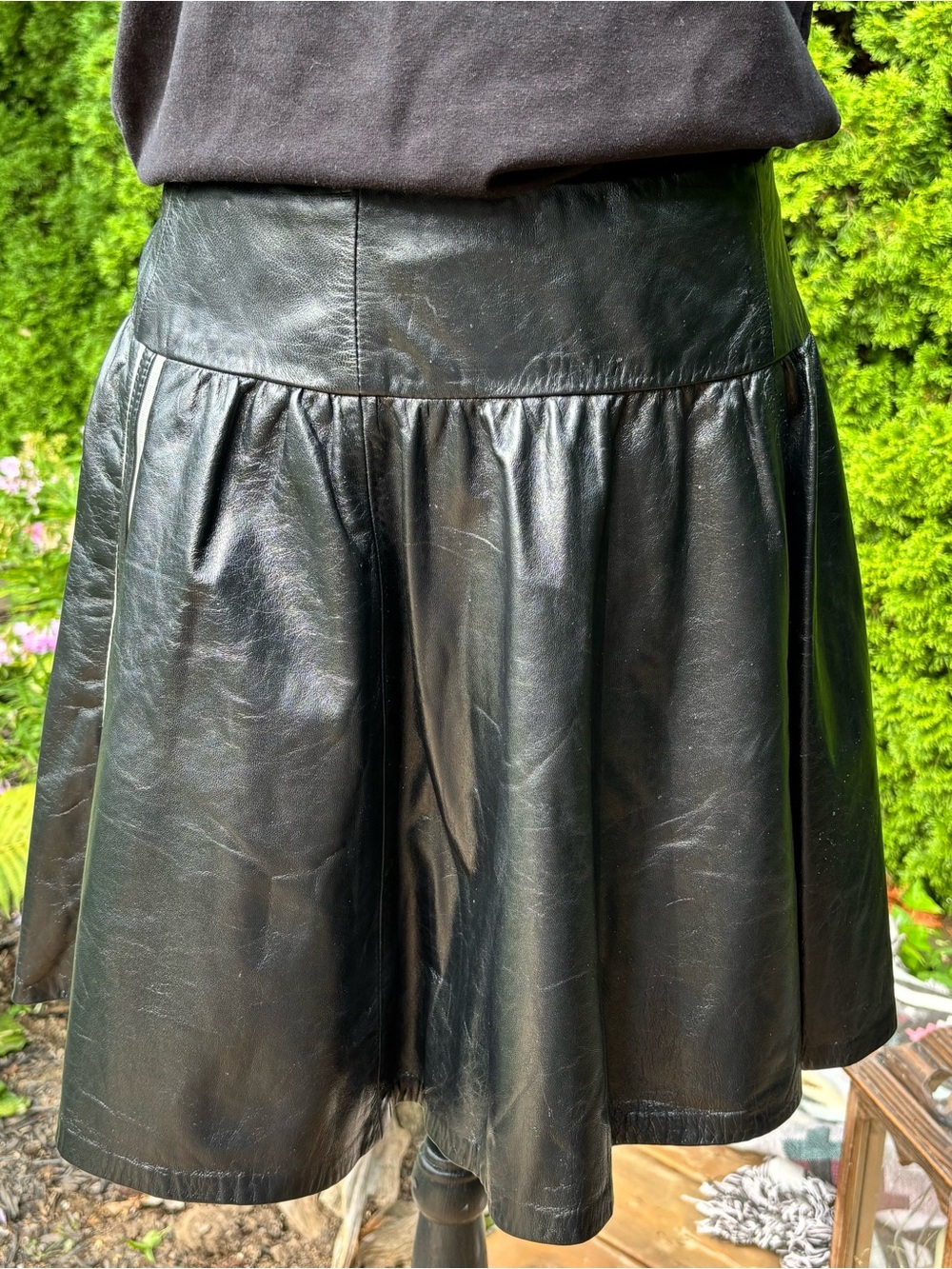 Nanette Lepore Black Leather Midi Skirt
